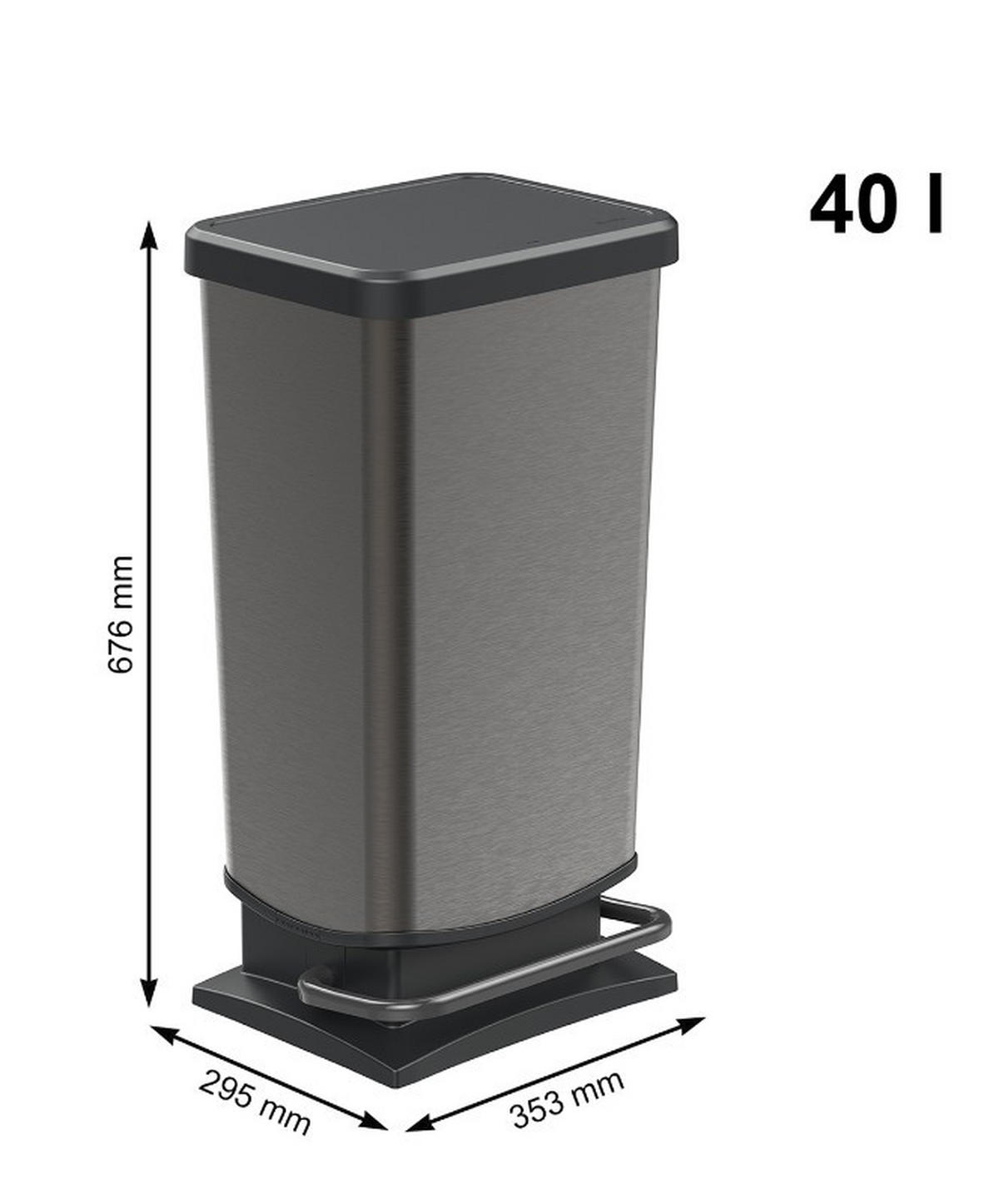 SZEMETESVÖDÖR 40 l  - grafitszürke/fekete, Konventionell, műanyag (35,3/29,5/67,6cm) - Rotho