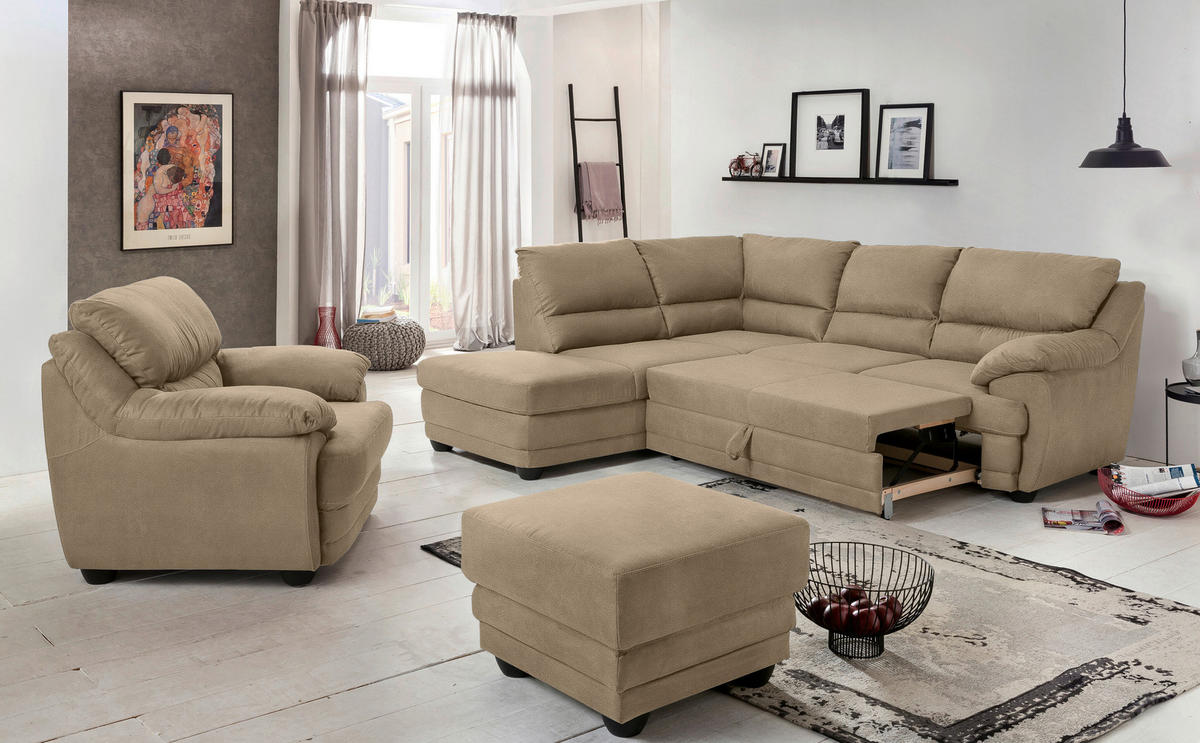 ECKSOFA in Chenille Sandfarben  - Sandfarben/Schwarz, Design, Kunststoff/Textil (225/246cm) - Livetastic