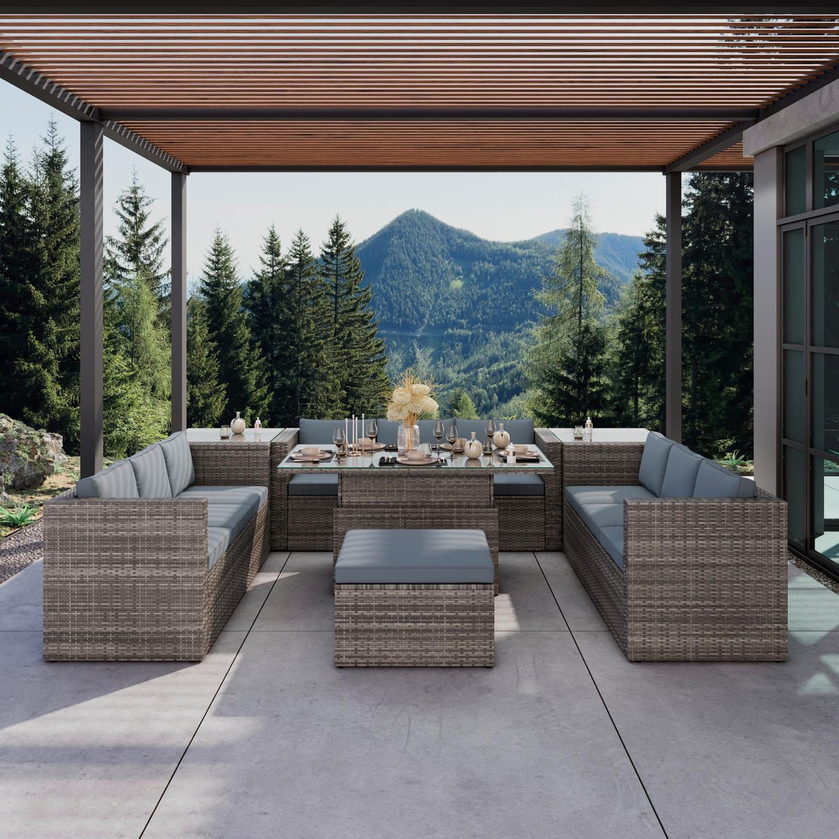 TERASOVÁ SEDACIA SÚPRAVA kov - sivá/modrosivá, Modern, kov (140/48/68/80cm) - Ambia Garden