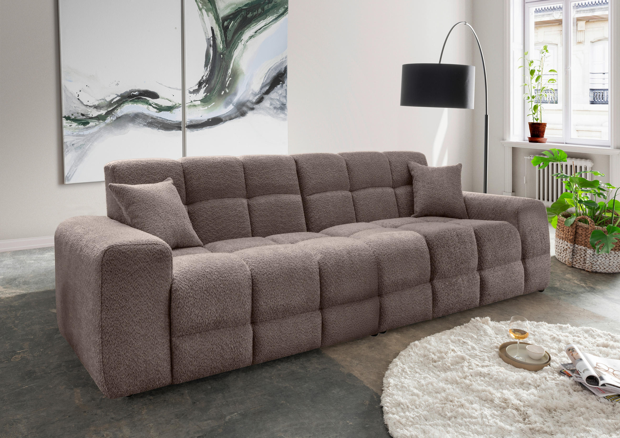 VIERSITZER-SOFA in Bouclé Taupe  - Taupe/Schwarz, MODERN, Kunststoff/Textil (300/87/120cm) - Livetastic