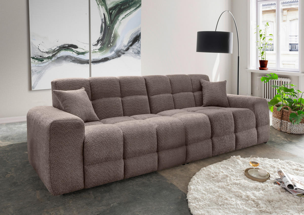 VIERSITZER-SOFA in Bouclé Taupe  - Taupe/Schwarz, MODERN, Kunststoff/Textil (300/87/120cm) - Livetastic