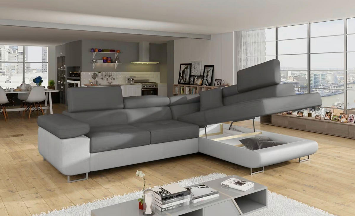 ECKSOFA  Grau, Hellgrau Textilgeflecht  - Chromfarben/Hellgrau, Design, Textil/Metall (272/203cm) - MID.YOU