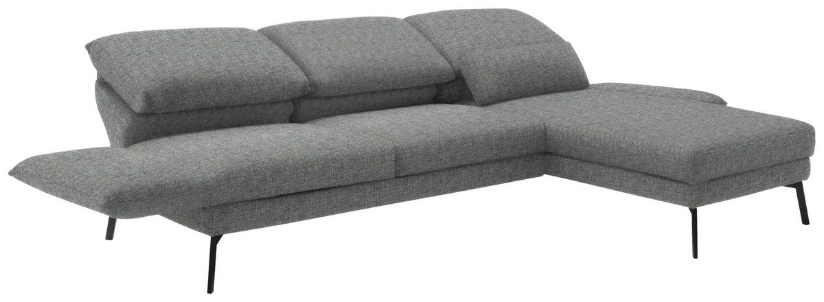 ECKSOFA in Flachgewebe Hellgrau  277/175 cm  - Hellgrau/Schwarz, Design, Textil/Metall (277/175cm) - Schöner Wohnen