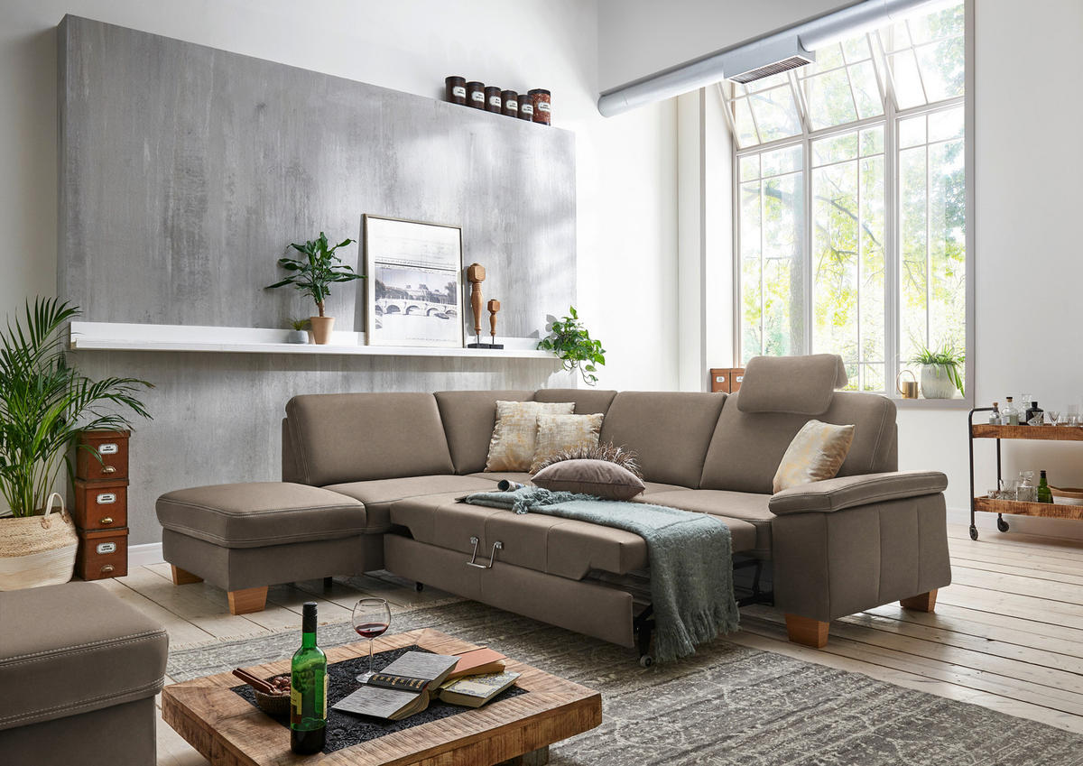 ECKSOFA  in Echtleder Alufarben  235/274 cm  - Eichefarben/Beige, KONVENTIONELL, Leder/Holzwerkstoff (235/274cm) - Beldomo Premium