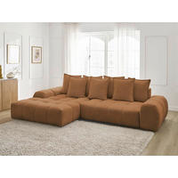 ECKSCHLAFSOFA EVEREST  mit Rücken echt, Armteil links, Armteil rechts Flachgewebe Orange  - Schwarz/Orange, MODERN, Kunststoff/Textil (180/318cm) - Livetastic