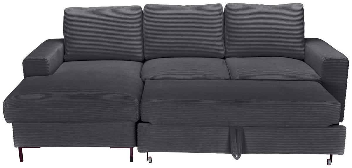 ECKSOFA Anthrazit Cord  - Anthrazit/Schwarz, KONVENTIONELL, Textil/Metall (150/240cm) - Carryhome