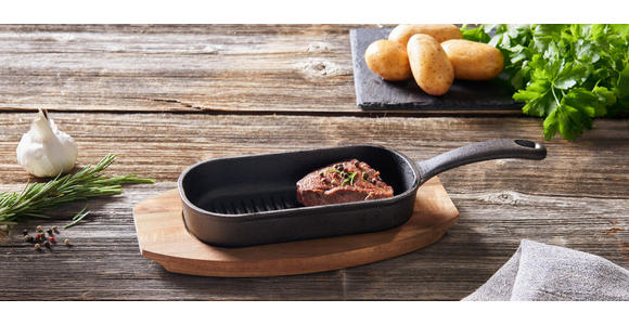 GRILLPFANNE  - Schwarz/Naturfarben, Basics, Holz/Metall (31,6/10/3,5cm) - Homeware Profession.