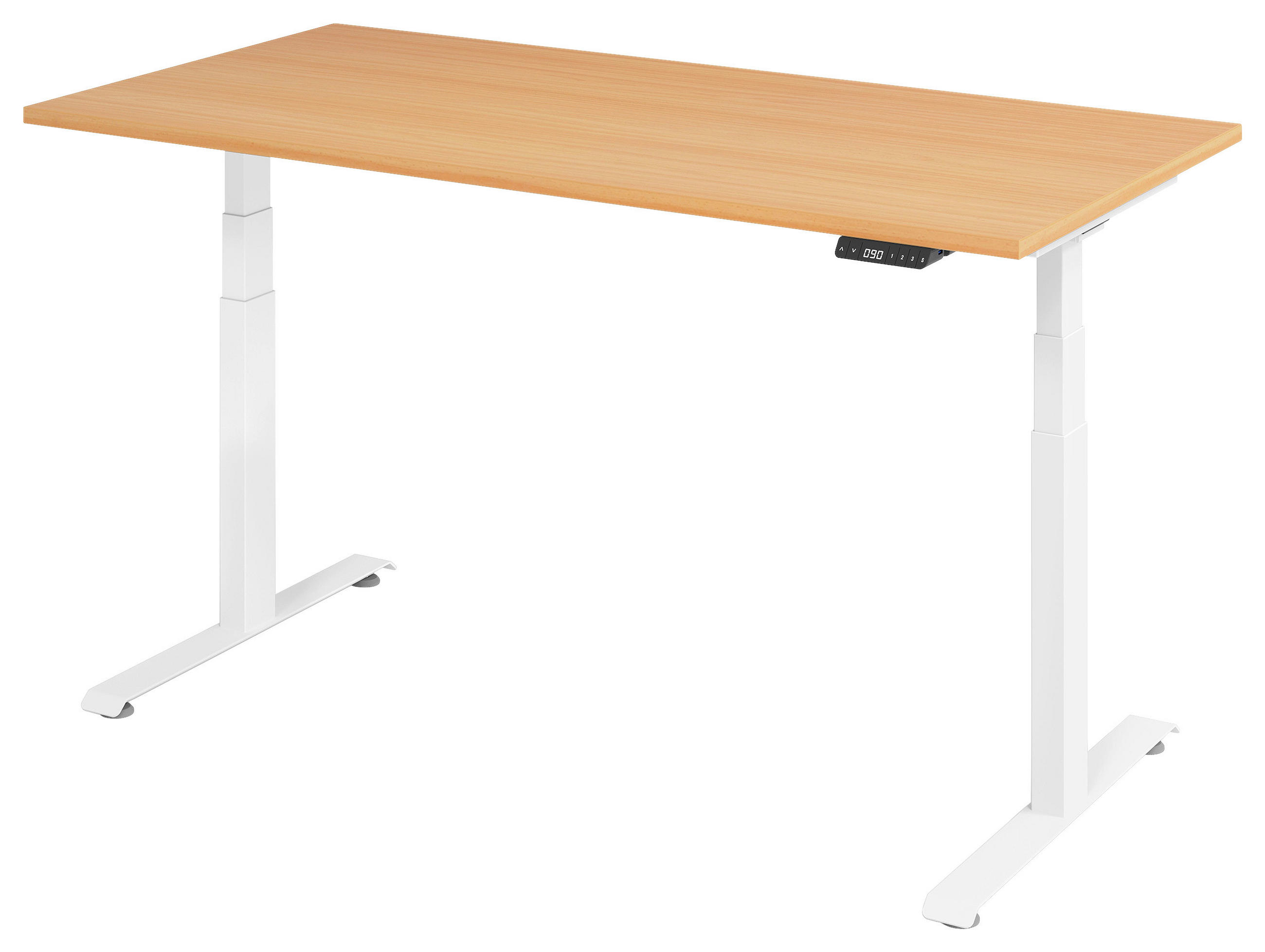 SCHREIBTISCH 160/80/64,5-129,5 cm Weiß, Buchefarben elektrisch höhenverstellbar  - Buchefarben/Weiß, KONVENTIONELL, Holzwerkstoff/Metall (160/80/64,5-129,5cm) - Venda