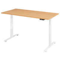 SCHREIBTISCH 160/80/64,5-129,5 cm Weiß, Buchefarben elektrisch höhenverstellbar  - Buchefarben/Weiß, KONVENTIONELL, Holzwerkstoff/Metall (160/80/64,5-129,5cm) - Venda