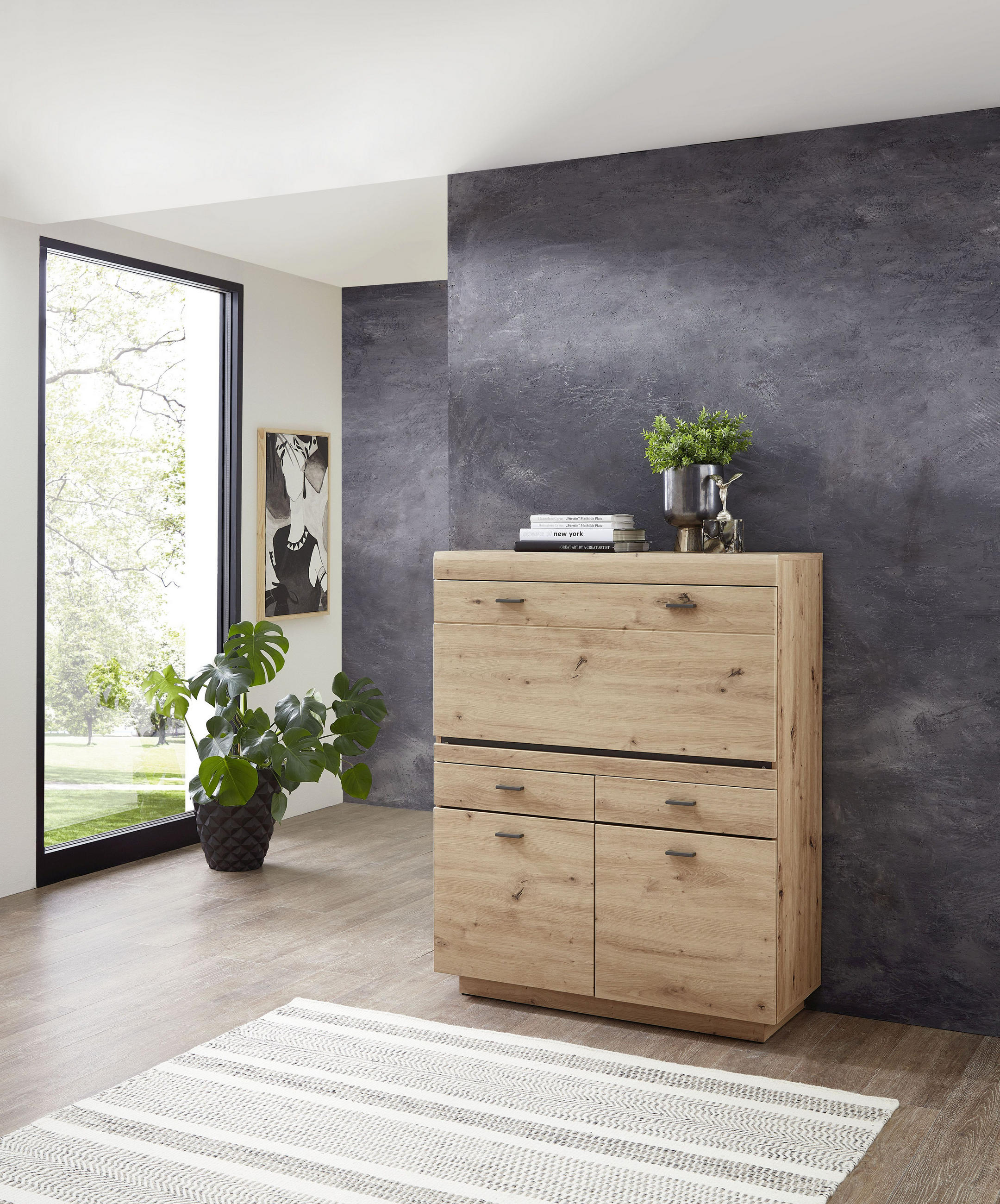 SEKRETÄR  Kabeldurchlass, klappbar  - Graphitfarben/Eiche Artisan, MODERN, Holzwerkstoff/Metall (98/124/40cm) - Livetastic