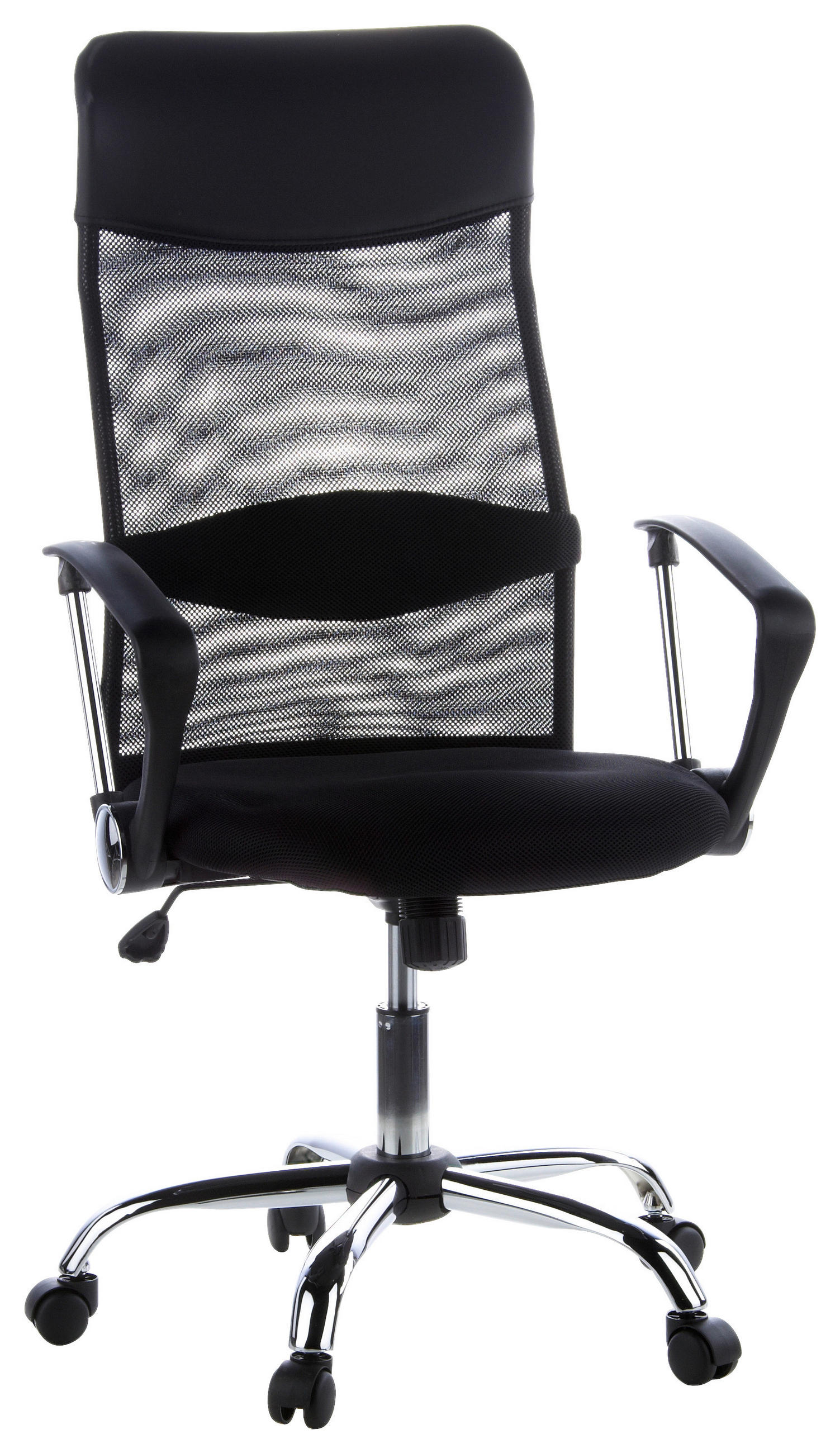 DREHSTUHL Lederlook, Netzbespannung Schwarz, Chromfarben  - Chromfarben/Schwarz, MODERN, Kunststoff/Textil (60/129/50cm) - MID.YOU