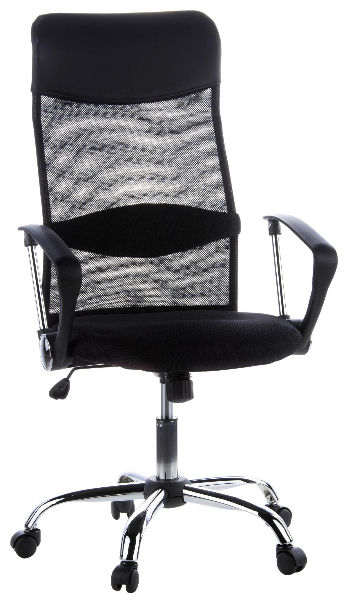 DREHSTUHL  in Lederlook, Netzbespannung Schwarz, Chromfarben  - Chromfarben/Schwarz, MODERN, Kunststoff/Textil (60/129/50cm) - MID.YOU