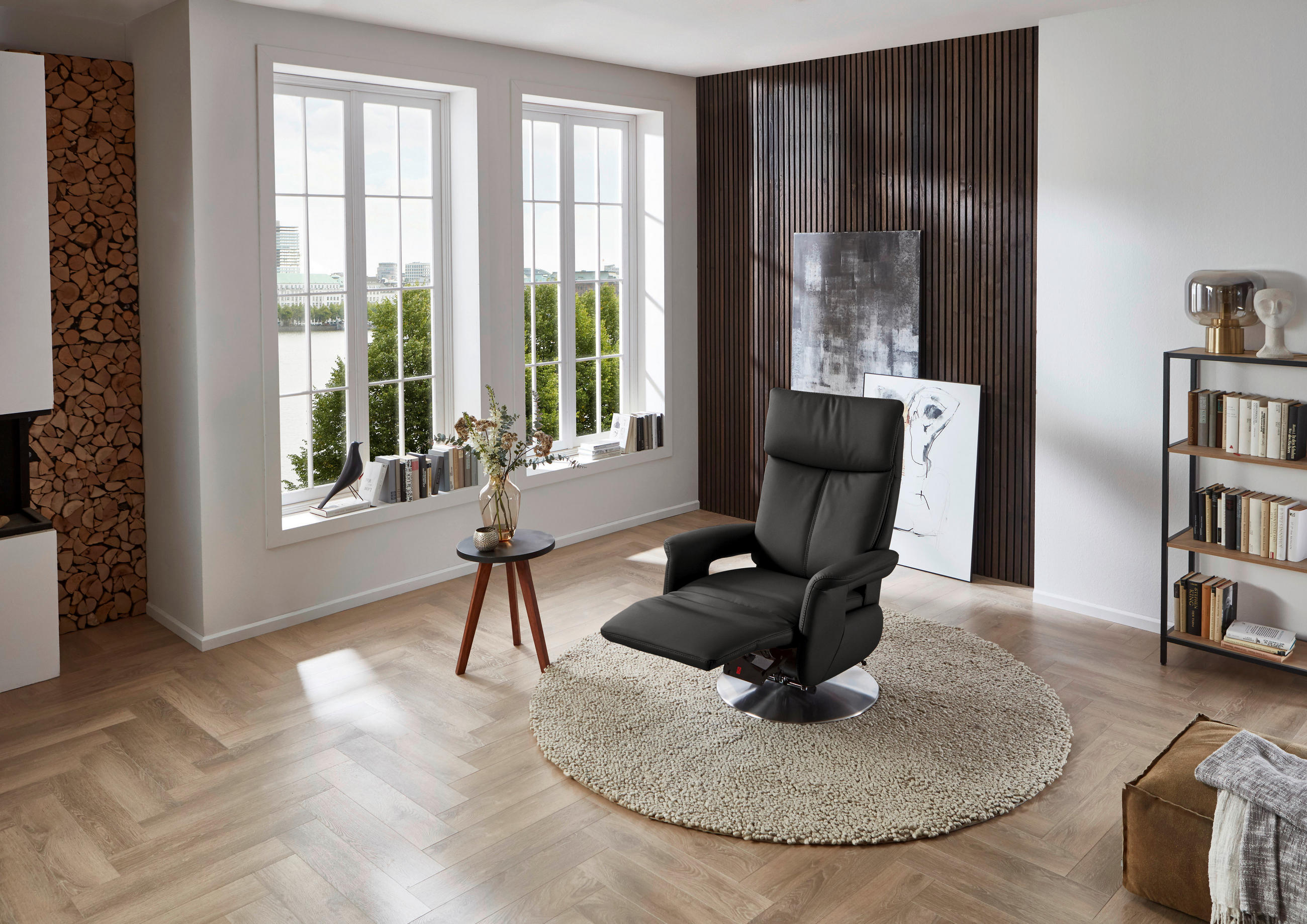 RELAXSESSEL in Leder Grau  - Edelstahlfarben/Grau, Design, Leder/Metall (78/112/85cm) - Cantus