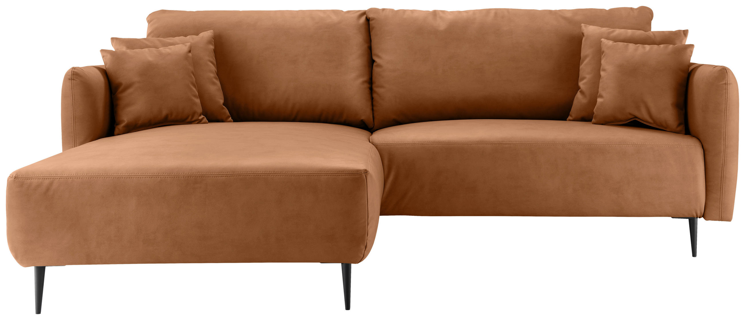 ECKSOFA Cognac Lederlook  - Cognac/Schwarz, Design, Textil/Metall (178/264-302cm) - Livetastic