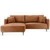 ECKSOFA Cognac Lederlook  - Cognac/Schwarz, Design, Textil/Metall (178/264-302cm) - Livetastic