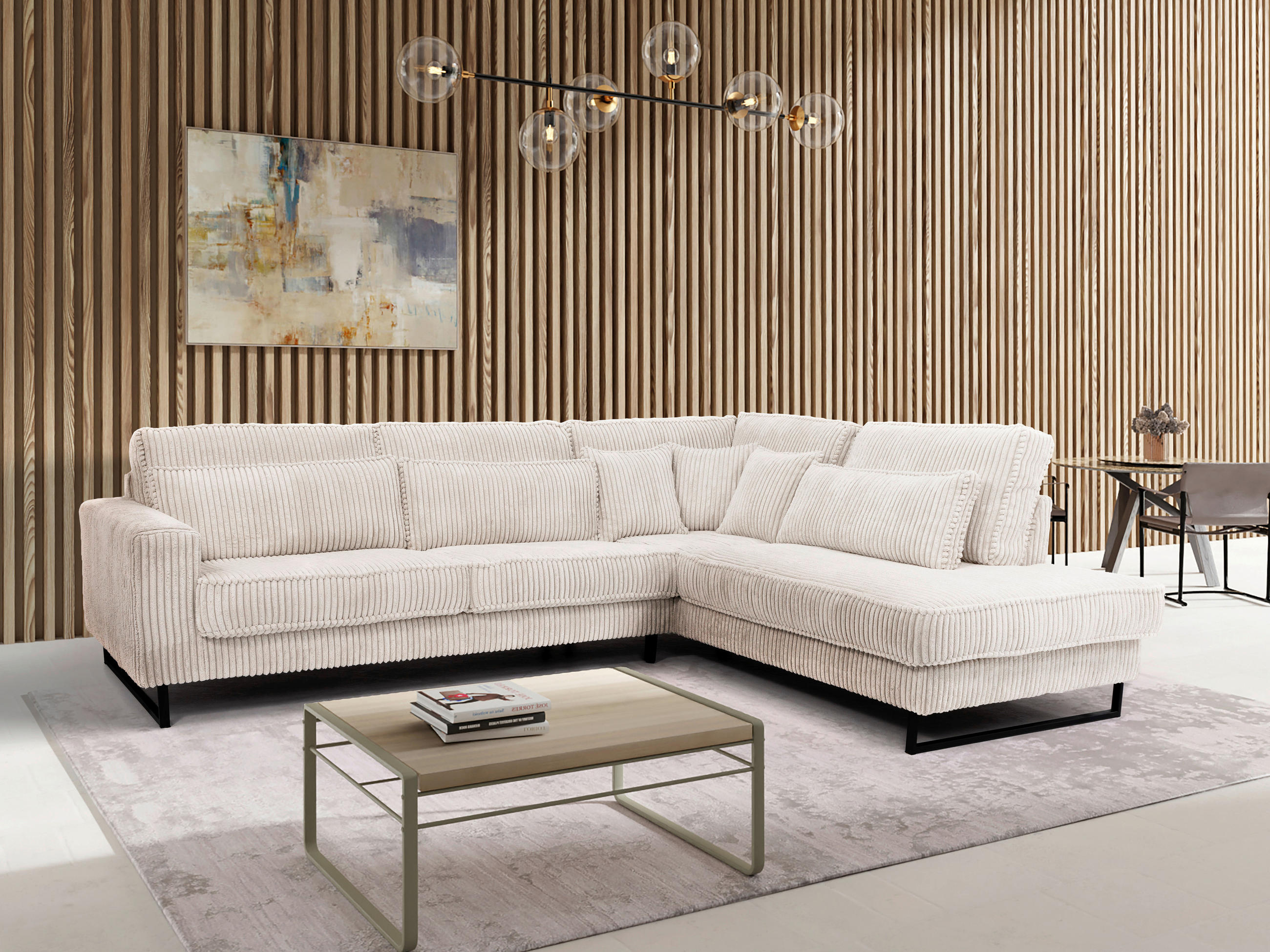 ROHOVÁ SEDAČKA, textil, kompozitní dřevo, krémová - černá/krémová, Konvenční, kov/kompozitní dřevo (284/253cm) - Livetastic