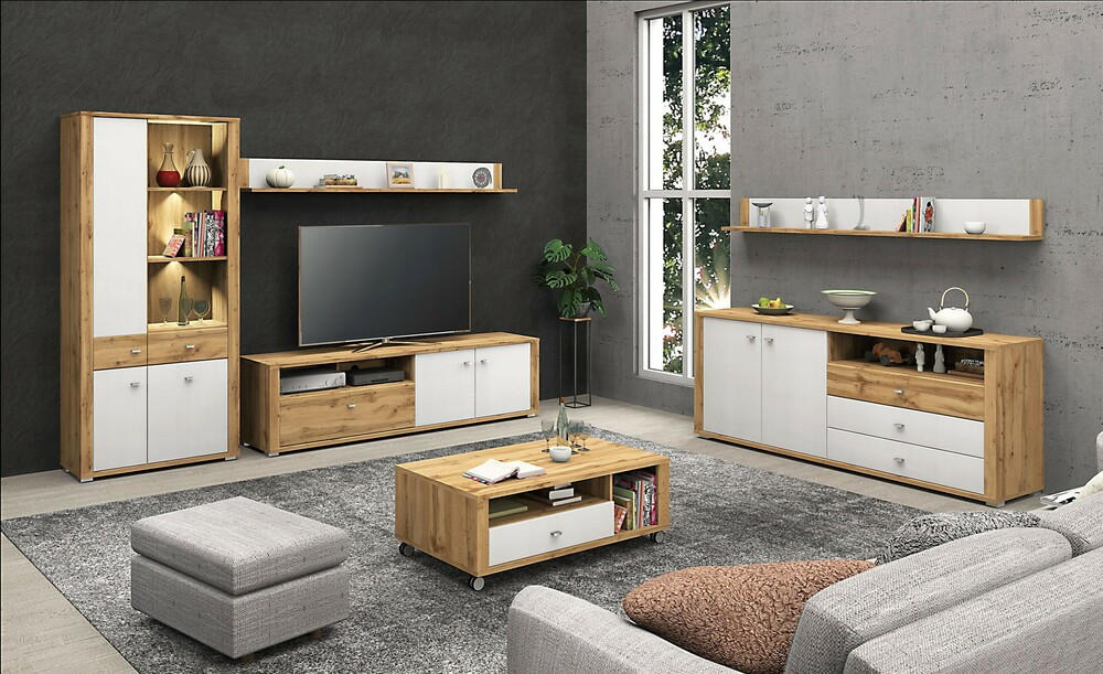 FLEKSIBILNI REGAL ZA SOBU bela, boja hrasta   - boja hroma/boja hrasta, Moderno, pločasti materijal/plastika (294/193/45cm) - Hom`in