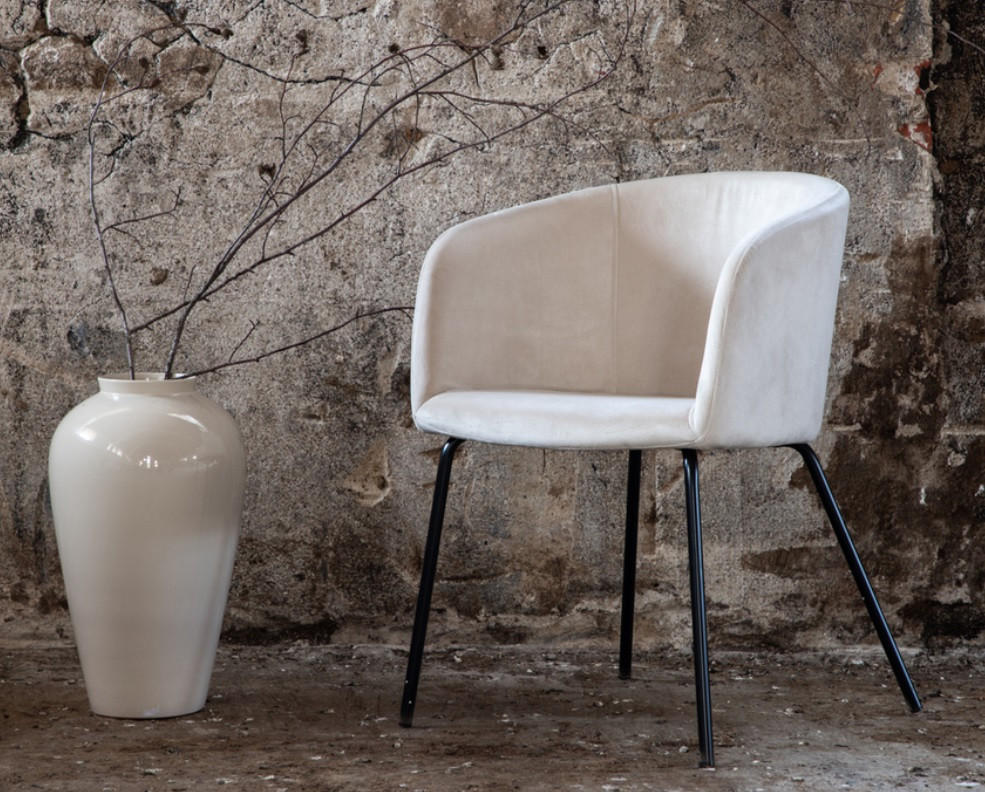 STOL i järn sammet - vit/beige, Design, metall/trä (55/78/55cm) - Best Price