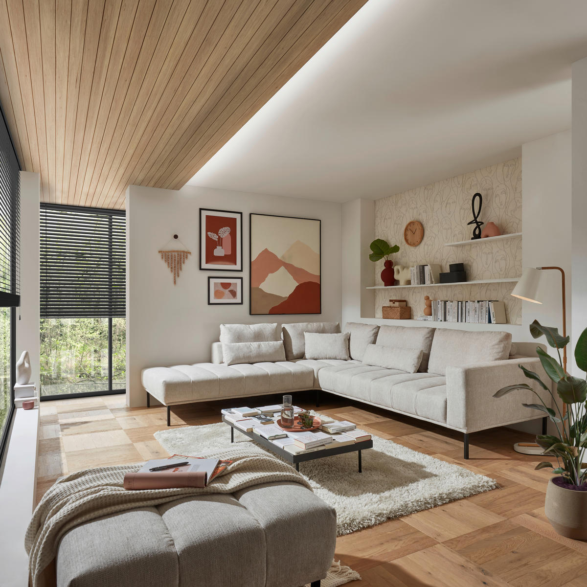 ECKSOFA  in Flachgewebe Creme  270/308 cm  - Creme/Schwarz, Design, Textil/Metall (270/308cm) - Pure Home Lifestyle