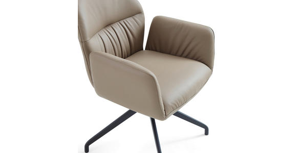 ARMLEHNSTUHL  Sitzfläche 360° drehbar, automatische Rückholfunktion  Echtleder  - Creme/Schwarz, Design, Leder/Metall (62/89/63cm) - Dieter Knoll