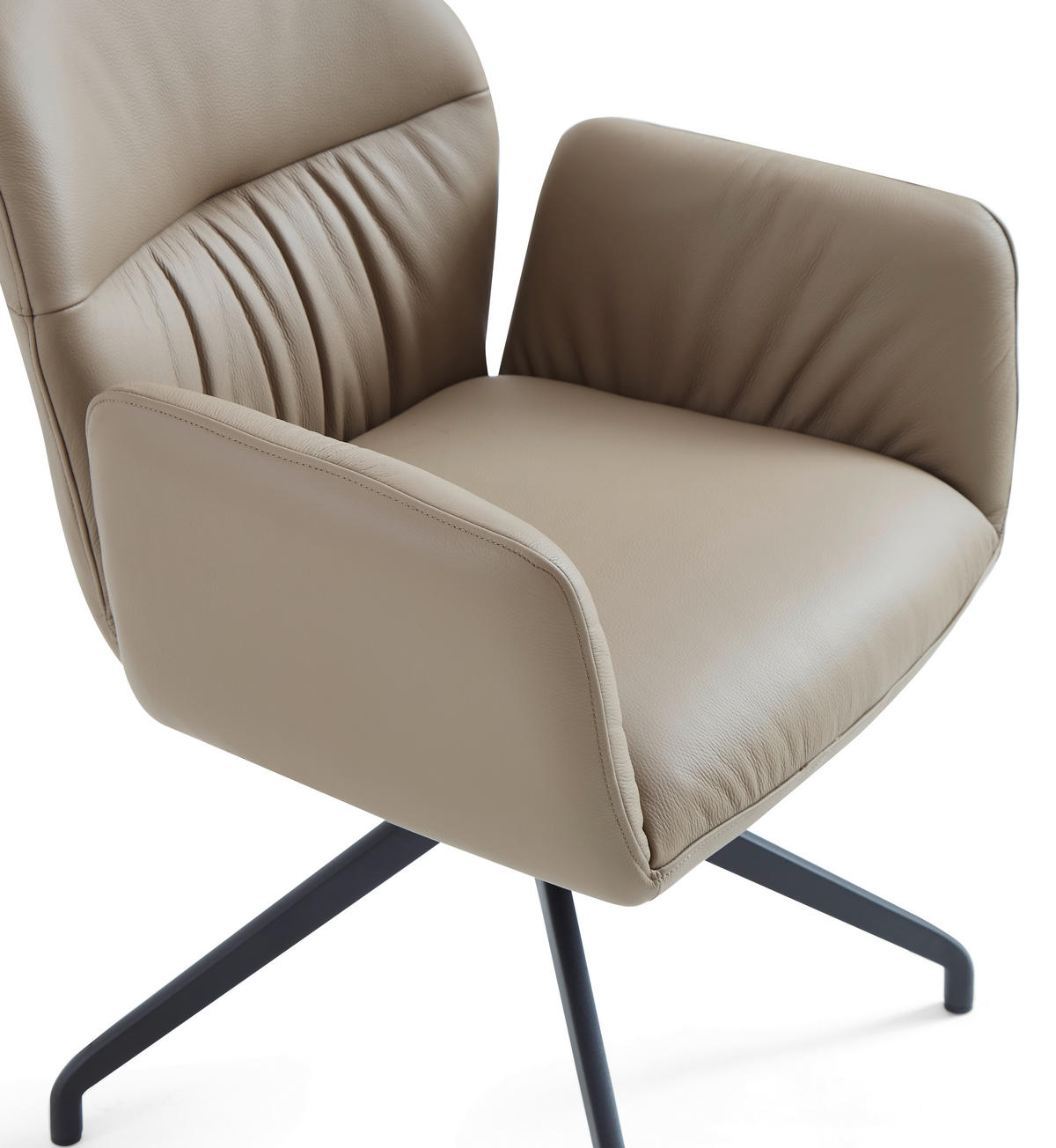 ARMLEHNSTUHL  Sitzfläche 360° drehbar, automatische Rückholfunktion  Echtleder  - Creme/Schwarz, Design, Leder/Metall (62/89/63cm) - Dieter Knoll