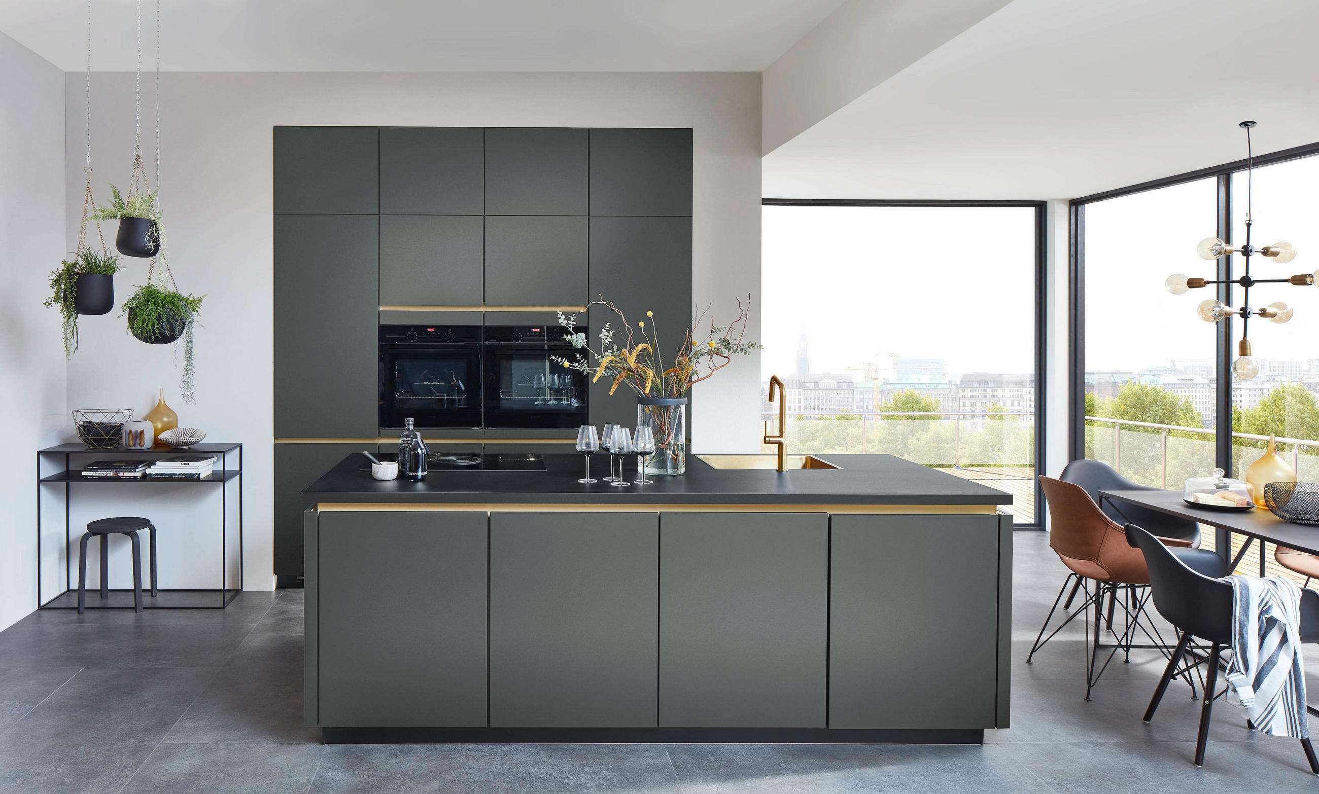 EINBAUKÜCHE 945  - Goldfarben/Schwarz, Design, Holzwerkstoff/Metall (240cm) - Nobilia