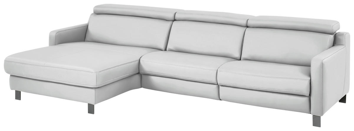 ECKSOFA in Echtleder Weiss  - Weiss/Schwarz, Design, Leder/Metall (176/291cm) - Valdera