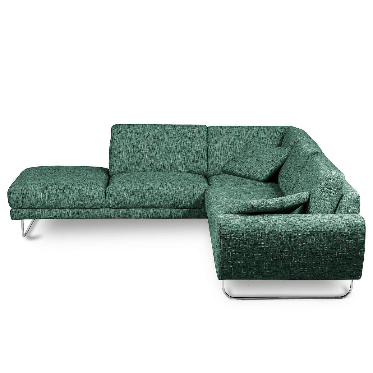 ECKSOFA 250/273 cm SPRING in Webstoff Grün Zierkissen  250/273 cm  - Chromfarben/Grün, Design, Textil/Metall (250/273cm) - Livetastic