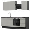KÜCHENBLOCK 230 cm   in Graphitfarben, Hellgrau  - Edelstahlfarben/Dunkelgrau, MODERN, Holzwerkstoff/Metall (230cm) - Xora