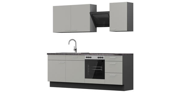 KÜCHENBLOCK 230 cm   in Graphitfarben, Hellgrau  - Edelstahlfarben/Dunkelgrau, MODERN, Holzwerkstoff/Metall (230cm) - Xora