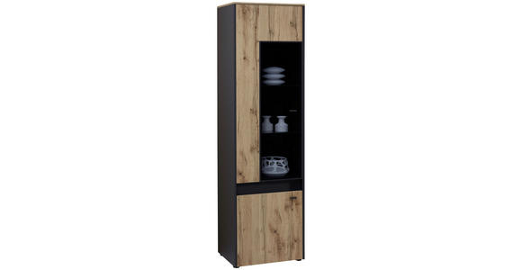 VITRINE Grau, Eichefarben - Eichefarben/Grau, Trend, Glas/Holzwerkstoff (56,2/195,6/40cm) - Hom`in