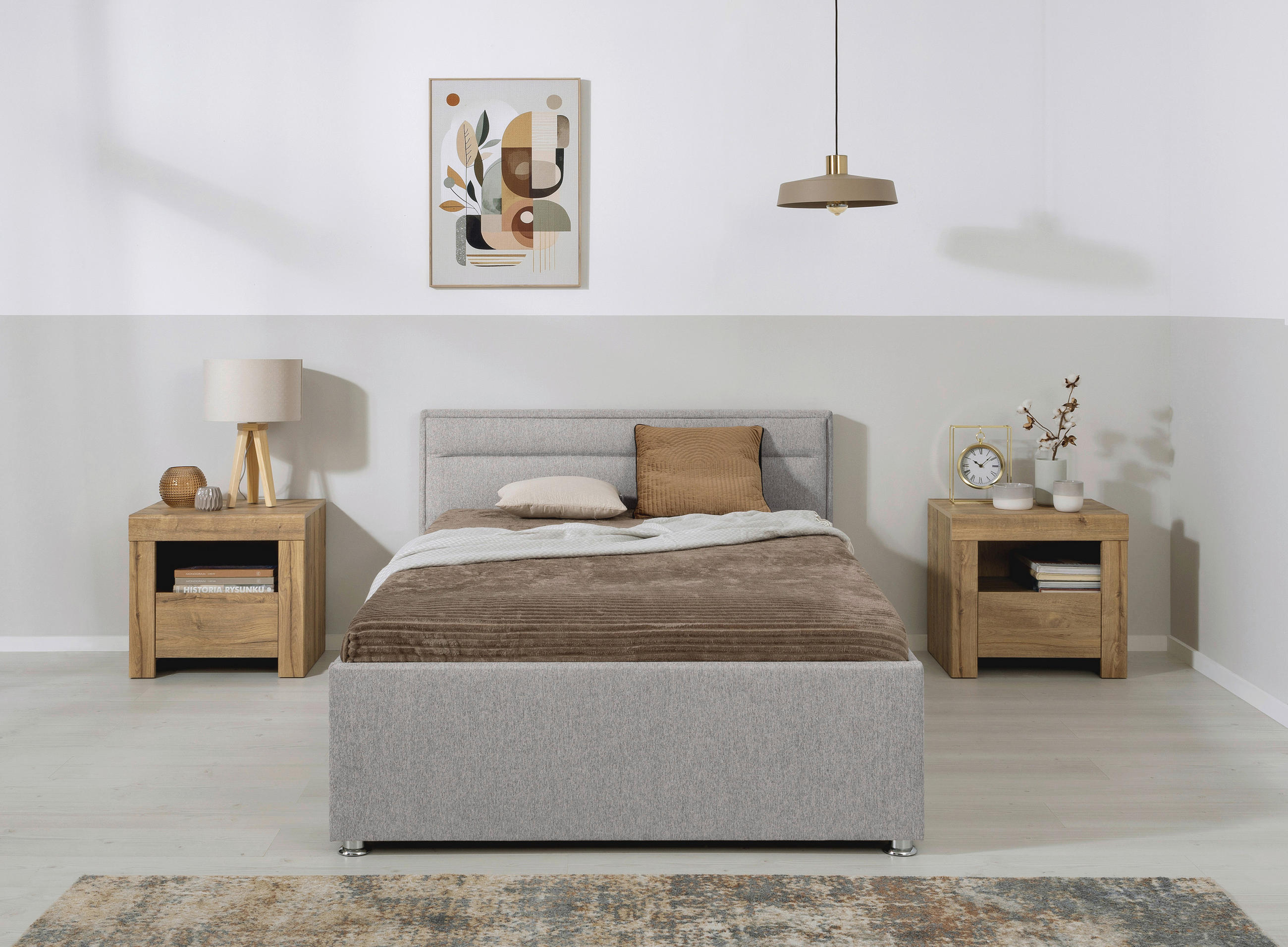 Pat Tapițat, 120/200 cm, gri deschis