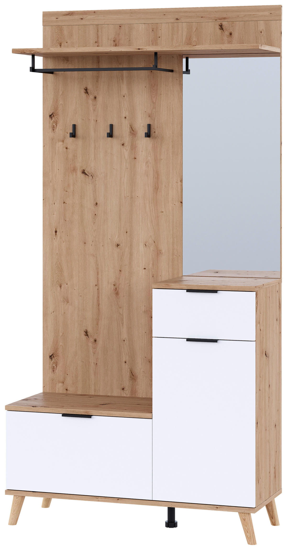 HALLMÖBEL  i 100/202/40 cm  - vit/ek Artisan, Design, trämaterial/glas (100/202/40cm) - home24