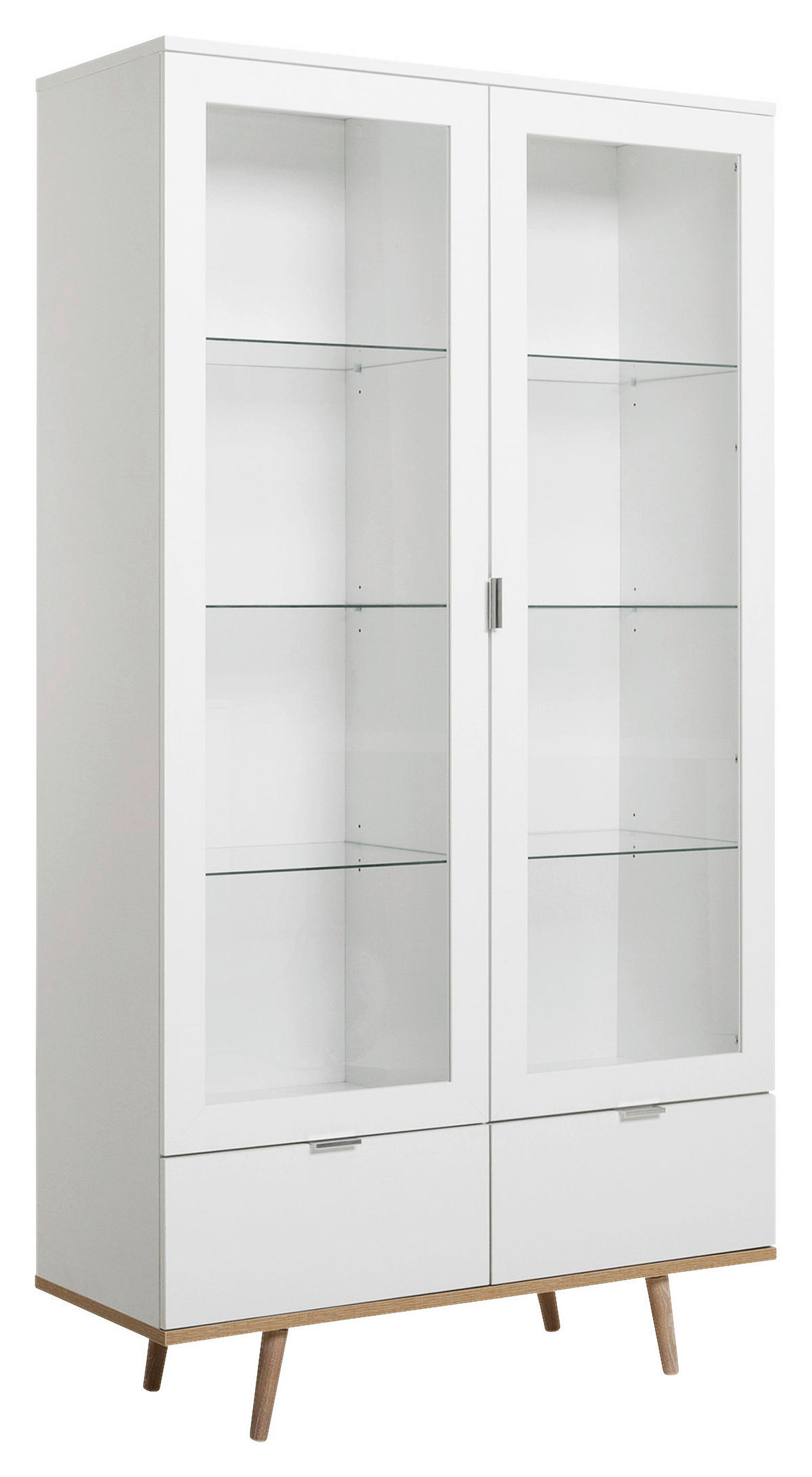 VITRÍNA, biela, farba duba, 100/185/40 cm - biela/farba duba, Konventionell, kov/drevo (100/185/40cm) - MID.YOU