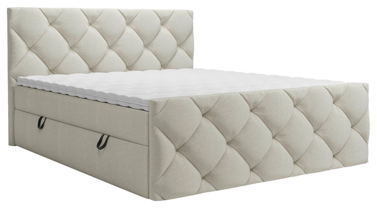 POSTELJA Z VZMETNICO 180 cm   x 200 cm  , tekstil krem barve  - črna/krem barve, Konvencionalno, umetna masa/tekstil (180/200cm) - Carryhome