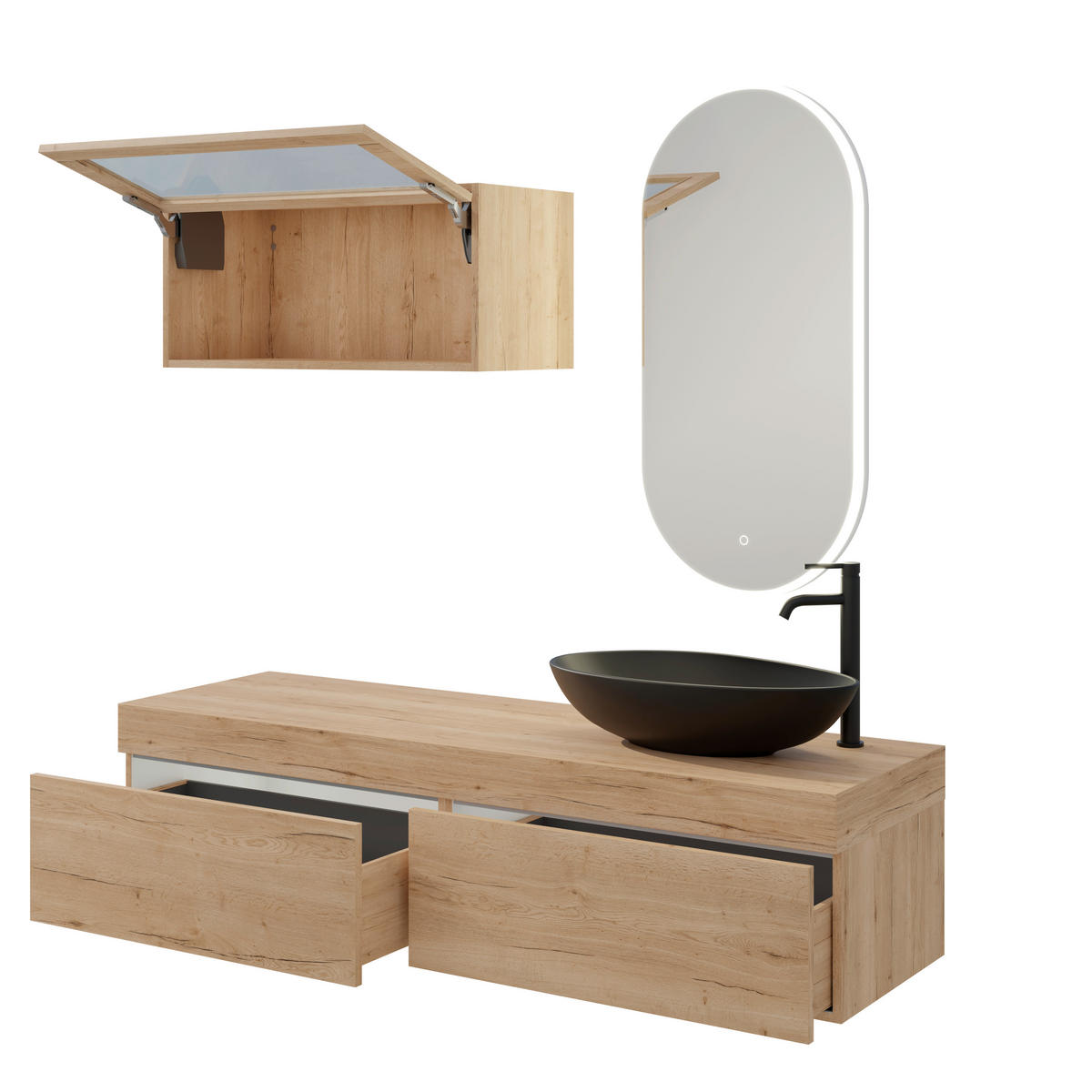 BADEZIMMER 6-teilig  in 160 cm  - Eichefarben/Schwarz, MODERN, Glas/Keramik (160cm) - Celina Home
