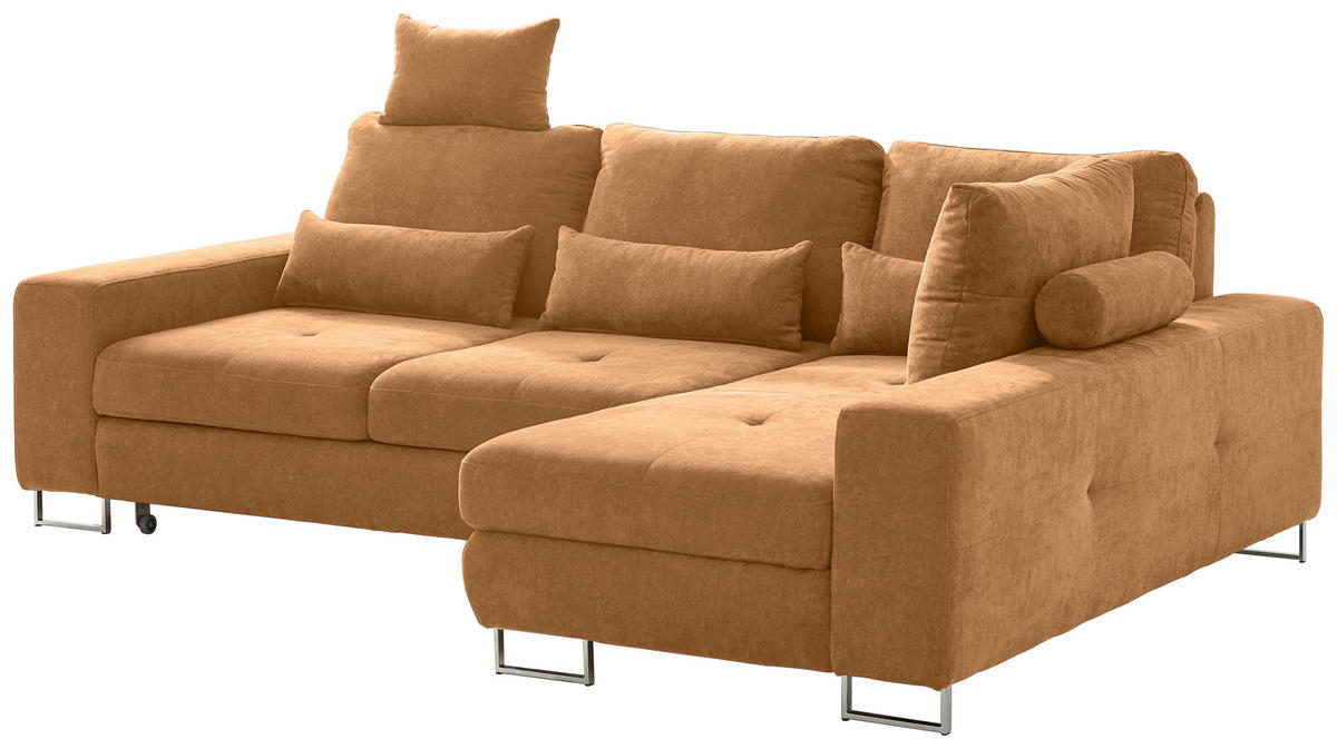 SEDEŽNA GARNITURA, gladka tkanina oranžna  - oranžna, Design, kovina/tekstil (260/188cm) - Hom`in