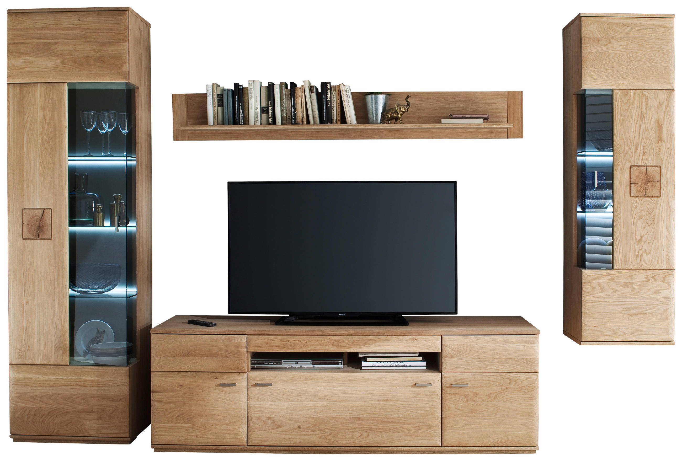 HÄNGEVITRINE in massiv Eiche Eichefarben  - Eichefarben/Nickelfarben, Design, Glas/Holz (45/157/38cm) - Livetastic