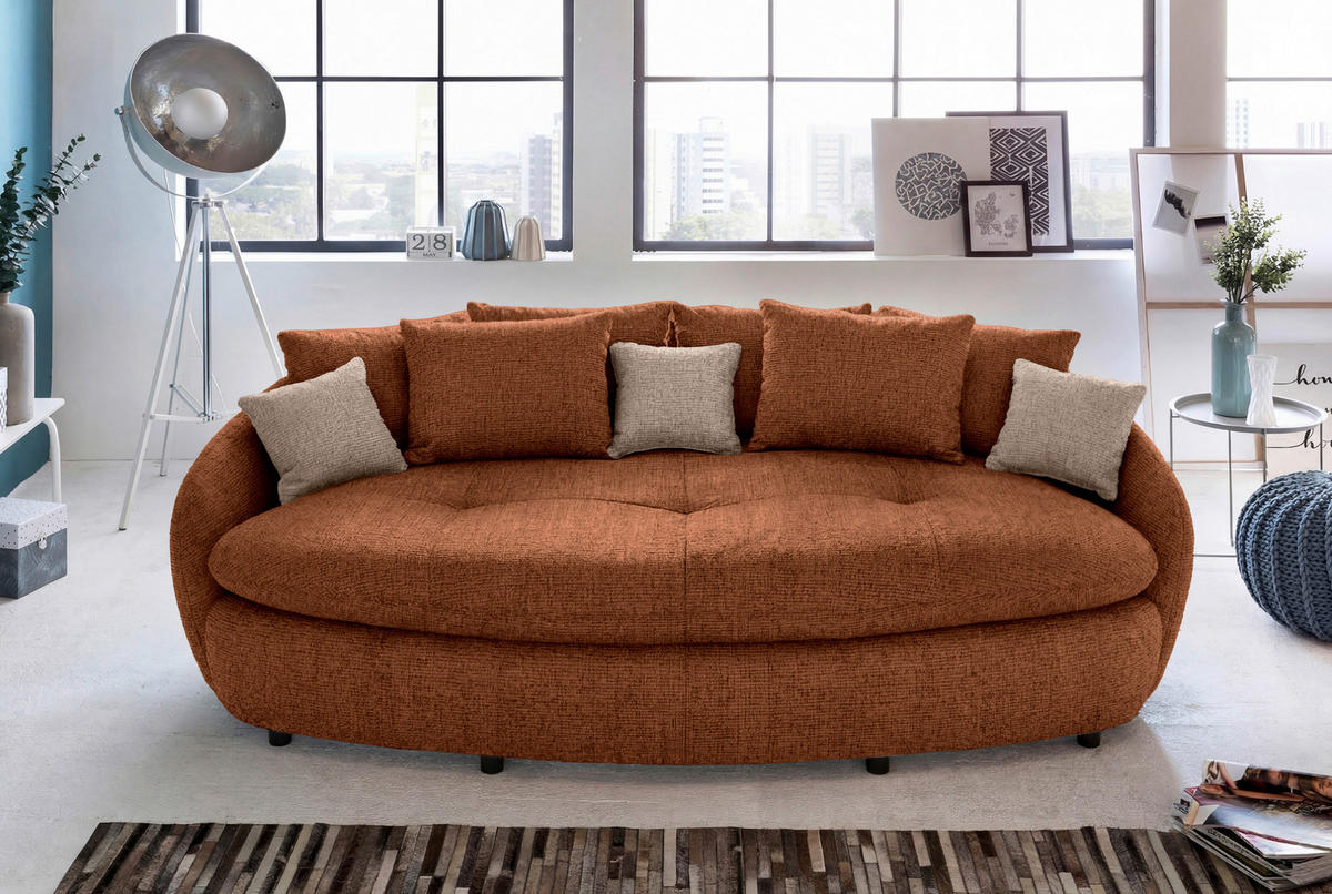 MEGASOFA Chenille Terracotta  - Terracotta/Schwarz, Trend, Kunststoff/Textil (238/80/140cm) - MID.YOU