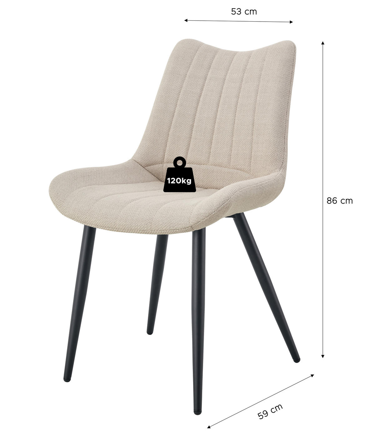 STUHL-SET 2 Stück  in Webstoff  - Creme/Schwarz, MODERN, Textil/Metall (53/86/59cm) - MID.YOU