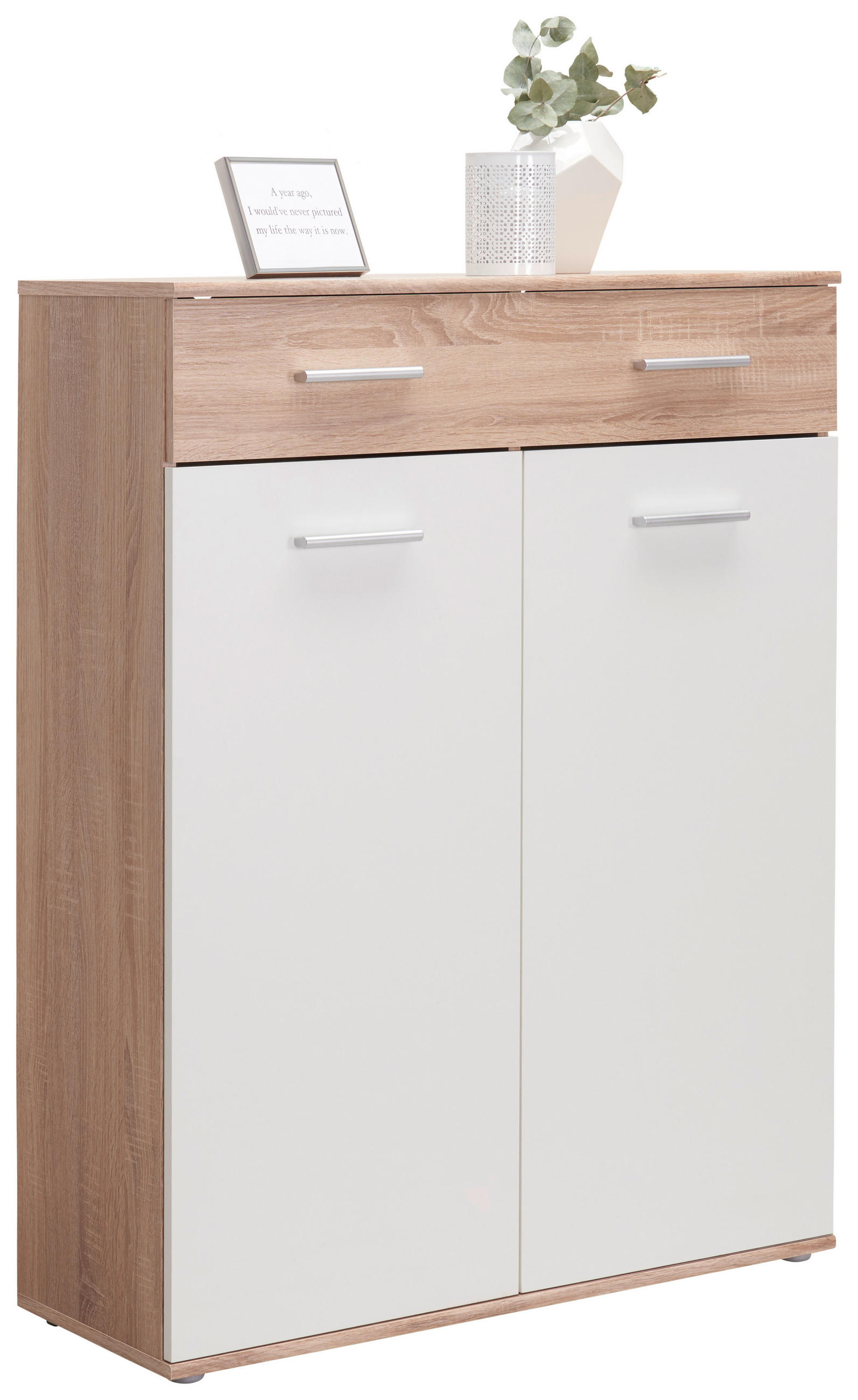 SCHUHSCHRANK Weiß, Sonoma Eiche  - Eichefarben/Silberfarben, Design, Holzwerkstoff/Kunststoff (90/120/36cm) - Carryhome