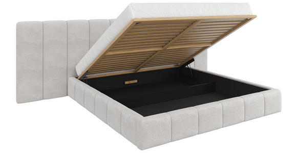 POLSTERBETT gepolstertes Kopfteil, Lattenrost, Bettkasten Beige 160/200 cm  - Beige/Schwarz, Design, Holz/Kunststoff (160/200cm) - Carryhome