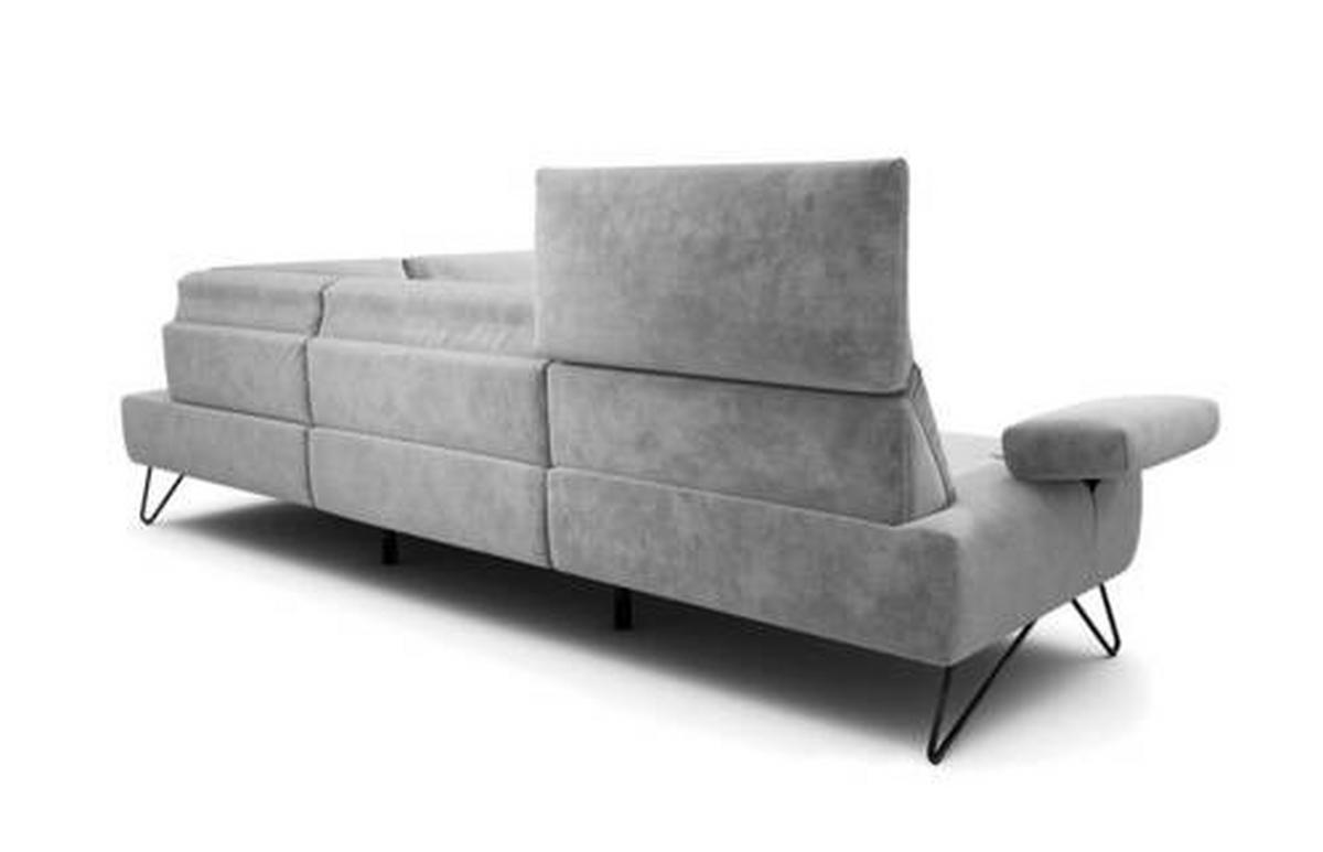 ECKSOFA in Samt Hellgrau  288-303/213 cm  - Hellgrau/Schwarz, Design, Textil/Metall (288-303/213cm) - SENSOO