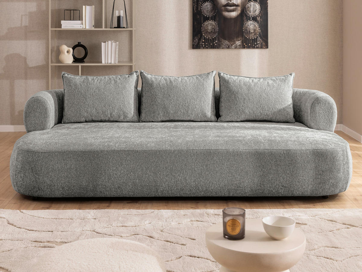 BIGSOFA in Chenille Grau  - Schwarz/Grau, Design, Kunststoff/Textil (240/76/122cm) - Livetastic