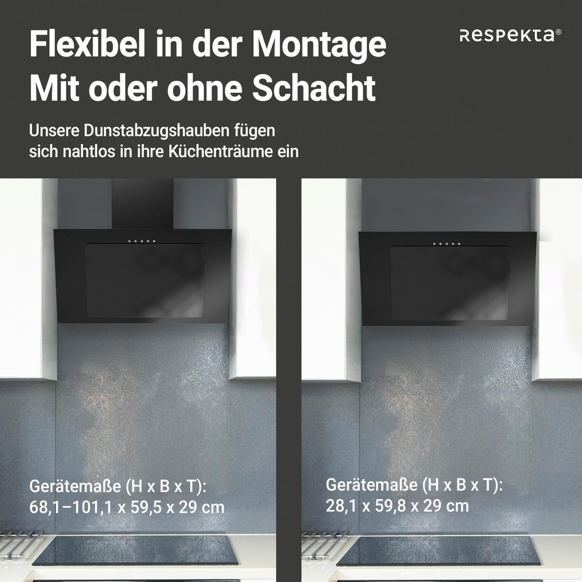 DUNSTABZUGSHAUBE CH33060SB  - Schwarz, Trend, Glas/Metall (59,5/68,1-101,1/29cm) - Respekta
