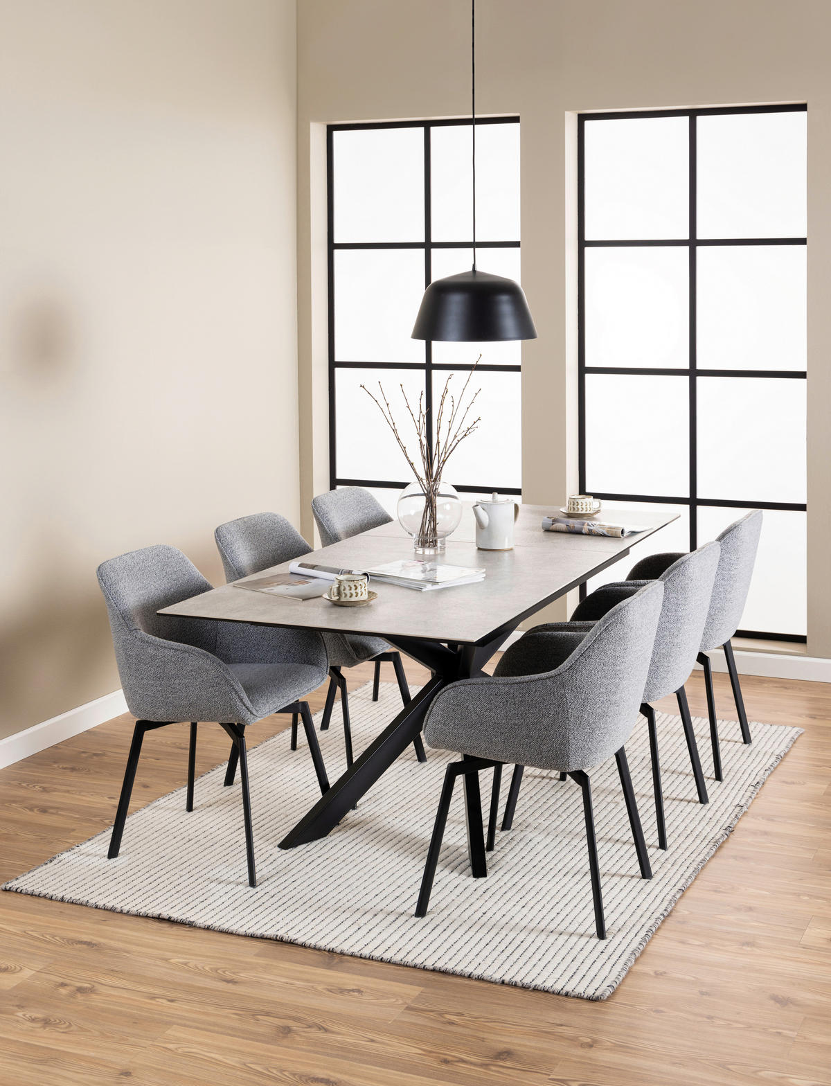 ESSTISCH in Metall, Glas, Keramik 168-210/90/76 cm  - Schwarz/Grau, Design, Glas/Keramik (168-210/90/76cm) - MID.YOU