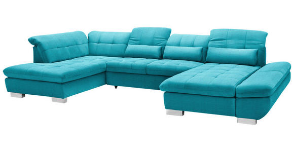 WOHNLANDSCHAFT  in Mikrofaser Türkis  - Türkis/Chromfarben, Design, Kunststoff/Textil (211/350/204cm) - Xora