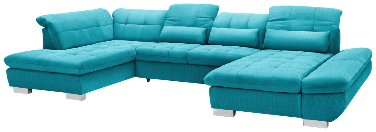 WOHNLANDSCHAFT Mikrofaser Türkis  - Türkis/Chromfarben, Design, Kunststoff/Textil (211/350/204cm) - Xora