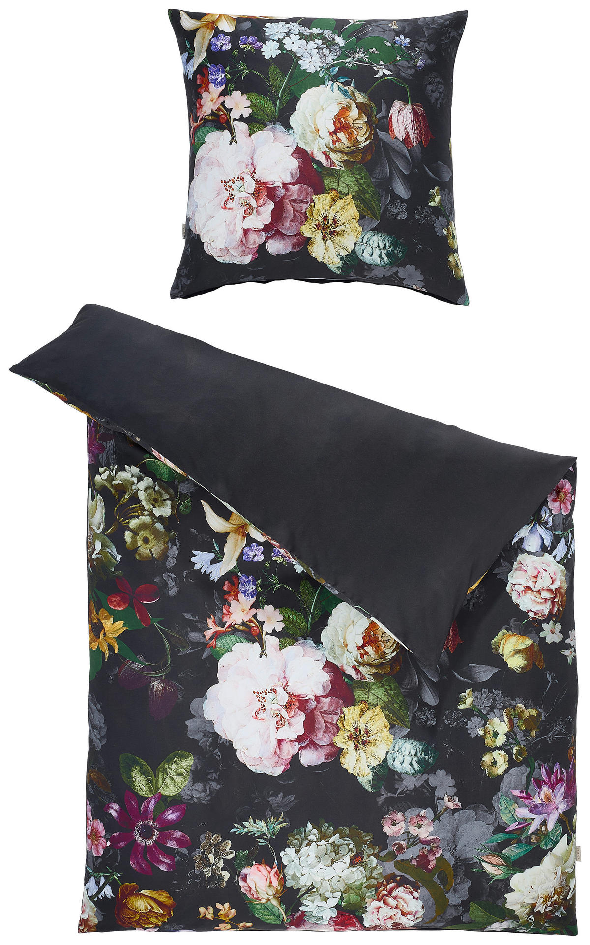 WENDEBETTWÄSCHE FLEUR Satin 135/200 cm  - Schwarz, KONVENTIONELL, Textil (135/200cm) - Essenza