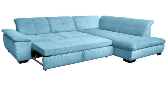 ECKSOFA in Cord Blau  - Blau/Schwarz, Design, Textil/Metall (313/242cm) - Xora